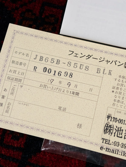 2005 Fender JB65B-85US '65 Jazz Bass, Matching Headstock, USA Vintage Pickups, Dots & Binding, Black