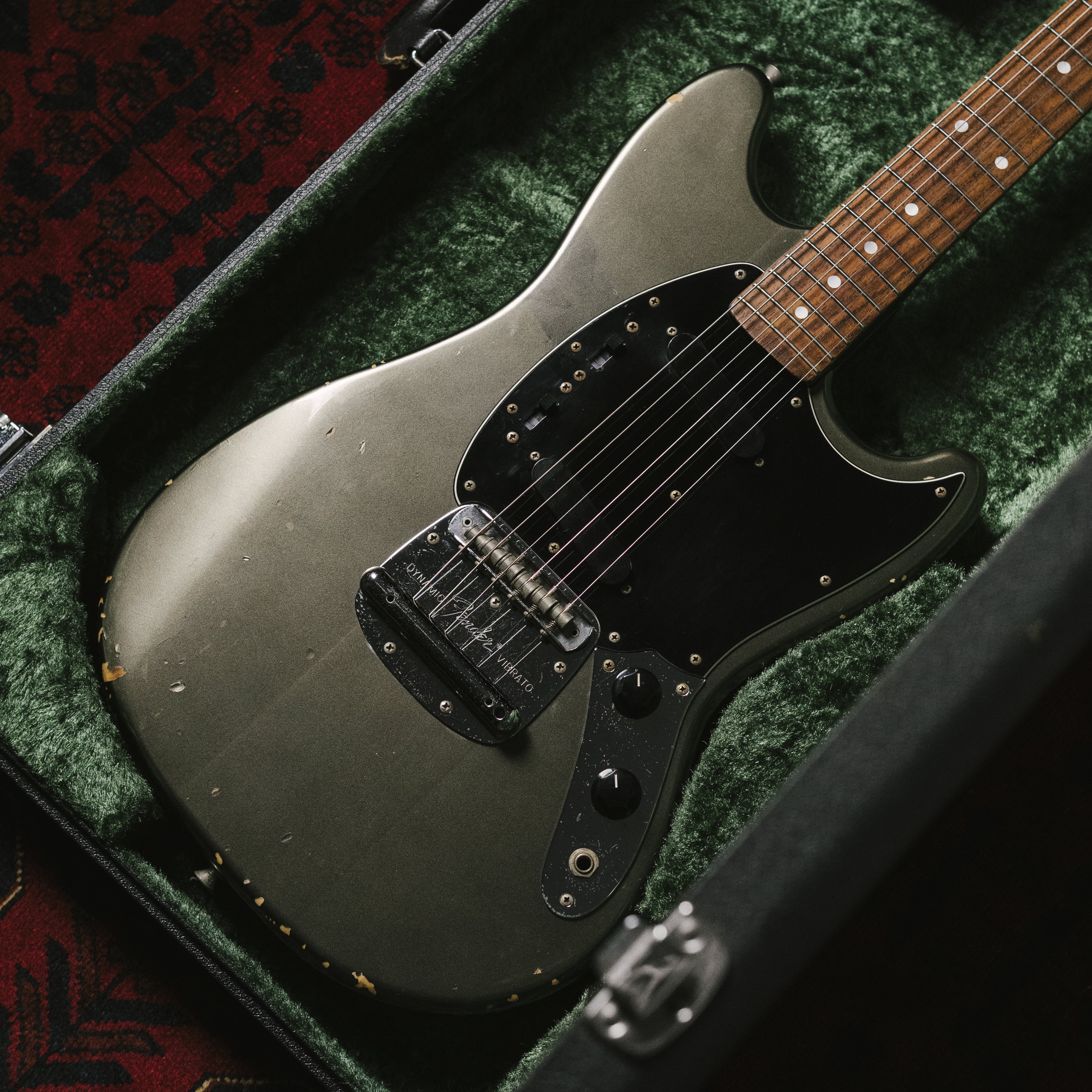 2002 Fender MG69-85 Mustang, Atomic Silver (ASV), Matching Headstock ...