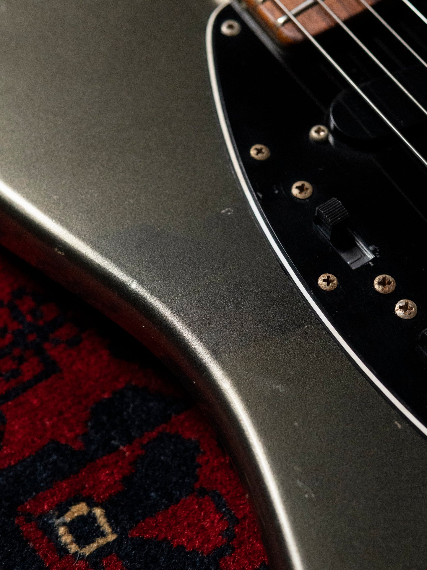 2002 Fender MG69-85 Mustang, Atomic Silver (ASV), Matching Headstock, Fully Painted Neck, Non-Catalog, Limited Edition