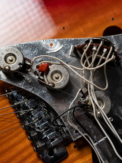 1986 Fender Order Made ST72-115, Custom Made, Scalloped, Painted Neck, Cherry Red Sunburst (CRS)