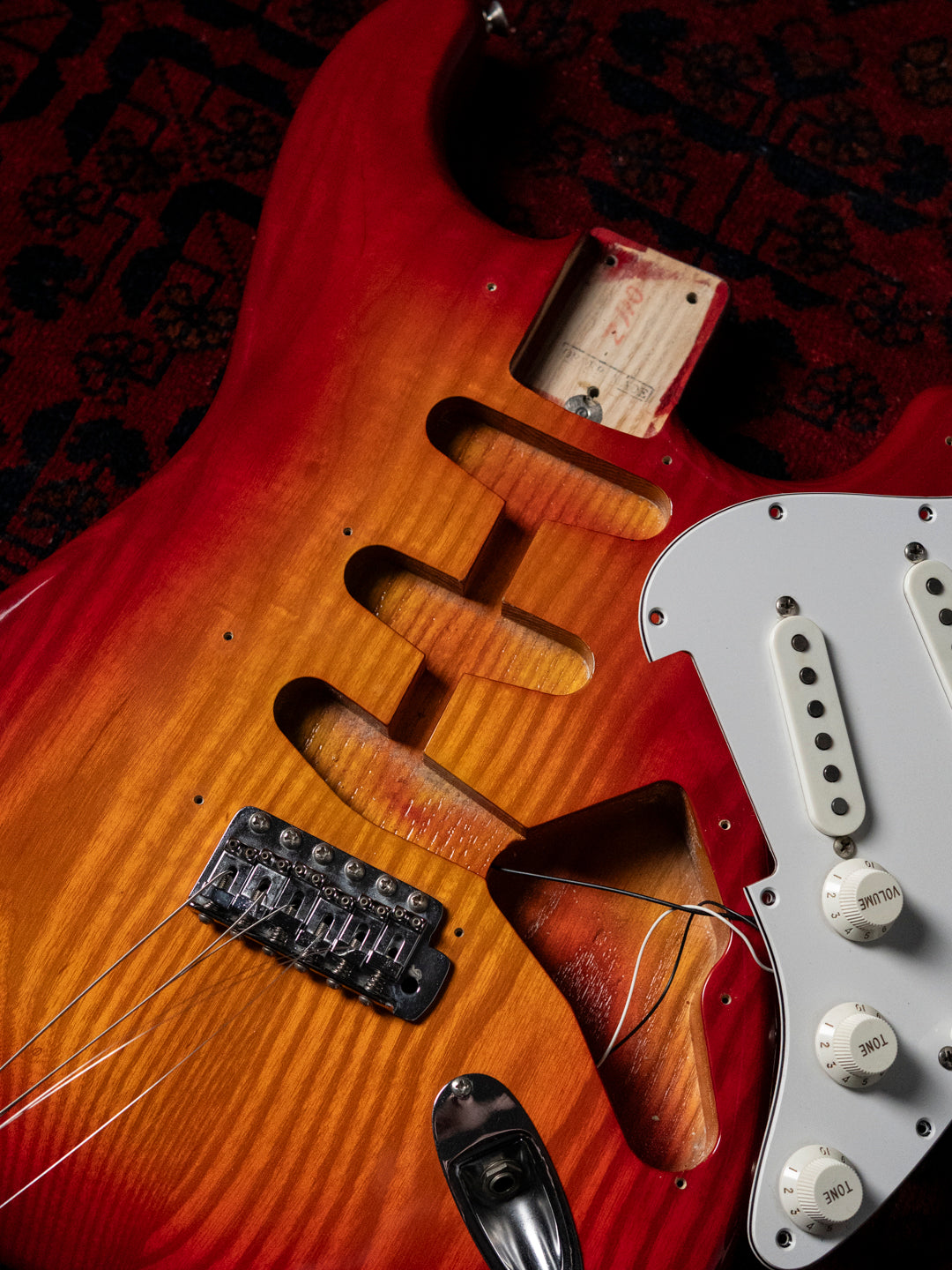 1986 Fender Order Made ST72-115, Custom Made, Scalloped, Painted Neck, Cherry Red Sunburst (CRS)